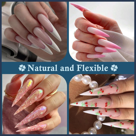 Stiletto Nail Tips Extra Long 240Pcs Pre-shaped Full Cover Fake Nail Tips No Filed Soft Gel Stiletto Acrylic Nails for Soak Off Nail Extension Nail Art DIY 12Sizes
