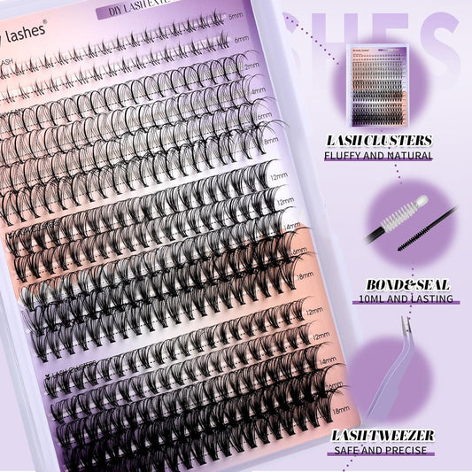 DIY Lash Extension Kit Lash Clusters With Bottom Lashes 20/30/40/50D 12-18mm Multi-types Individual Lashes Bond and Seal, Spike, Volume Lashes Kit Lash Applicator(20/30 Kit)