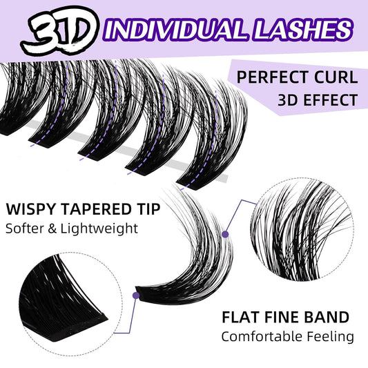 B&Qaugen Lash Clusters 3D Thick Eyelash Clusters 280pcs Cluster Eyelash Extensions 10-18mm 100D Wispy Individual Lashes Volume Lash Clusters DIY Lash Extensions at Home (100D-MIX10-18mm), Black