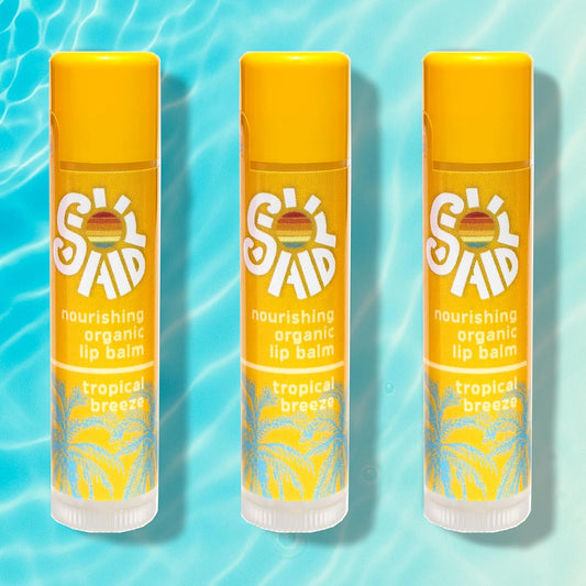 Sol Aid Organic Lip Balm – 100% Natural Lip Moisturizer (3-Pack, Tropical Breeze)