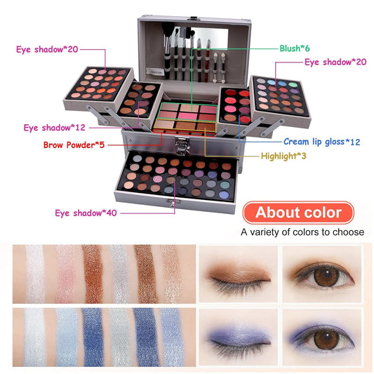 132 Colors All-in-one Makeup Palette Cosmetic Contouring Kit Gift Box Combination with Eyeshadow, Cream Concealer, Eyebrow Powder, Lip Gloss, Blush and Face Pressed Powder