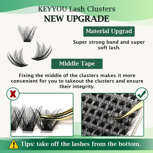 Lash Clusters 96pcs Individual Lashes Y03 D Curl 16mm Cluster Lashes KEYYOU Volume Wispy Lash Extension Soft&Comfortable Easy DIY at Home(Y03 D-16mm)
