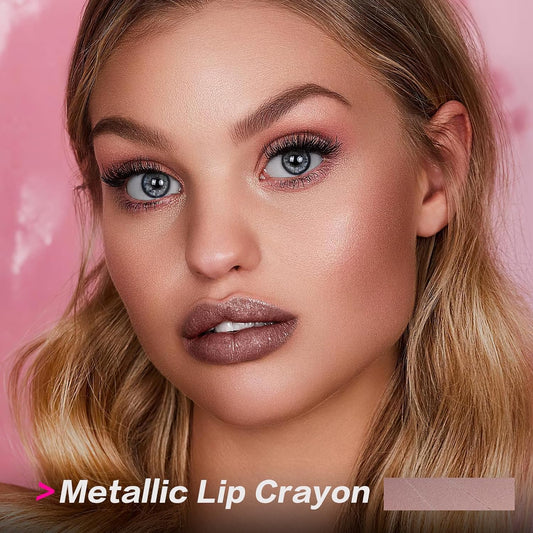 FOCALLURE Ultra Chic Metallic Lipstick,Rich Vitamin E Lip Crayon,Lightweight Shinning Color without Drying or Fading,Long Lasting Lips Makeup,#27 Champagne