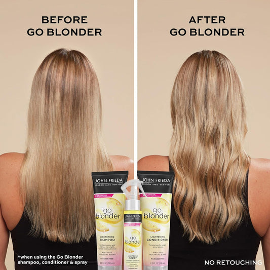 John Frieda Go Blonder Lightening Spray, Controlled Hair Lightener to Gradually Lighten Hair, with Citrus and Chamomile BlondMend Technology, 3.5 Oz