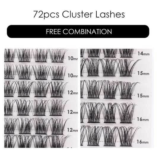 Cluster Lashes 72 Individual Lashes Clusters Eyelash Extensions False Eyelashes DIY Lash Extension Kit Reusable False Eyelashes Natural Look Mix 10-16mm C D Curl-DM17