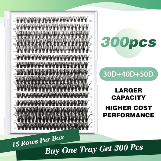 Lash Clusters 300pcs Eyelash Clusters 30D+40D+50D 0.07D Curl 10-18MIX DIY Eyelash Extension KEYYOU Large Tray Volume Soft&Natural Individual Lashes(30D40D50D-0.07D,10-18MIX)