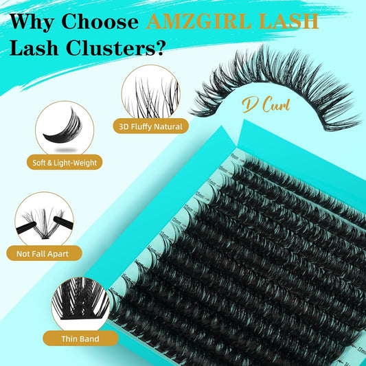 Lash Clusters Kit 240PCS Eyelash Extension Kit D Curl Wispy Clusters Lash DIY Lashes Extensions Kit Natural Individual Lashes Kit with Lash Bond and Seal Eyelash Tweezer(80D,D-Mix9-16mm)