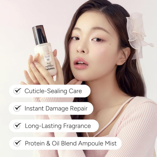 Korean Ampoule Hair Serum Mist with Camellia & Jojoba Oil – Nourishing & Moisturizing Hair Treatment, Frizz Control, Paraben & Sulfate Free, White Floral Musk, 100ml / 3.38 fl oz