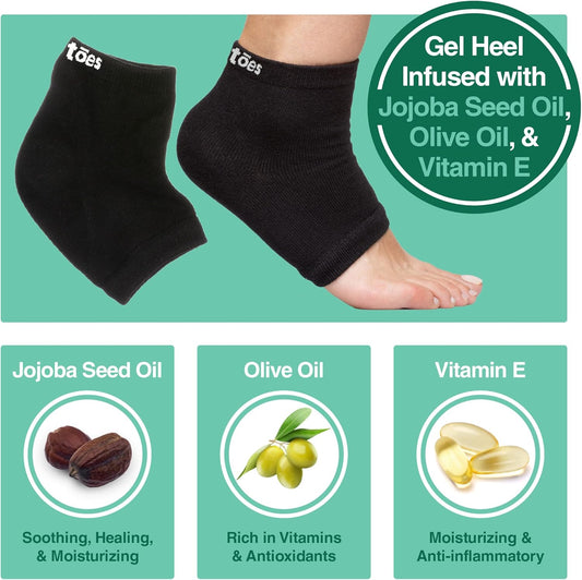 ZenToes Moisturizing Socks for Cracked Heel Treatment - Vitamin E, Olive Oil and Jojoba Oil Infused Heel Socks to Soften and Hydrate (Cotton Black, Wide Width)