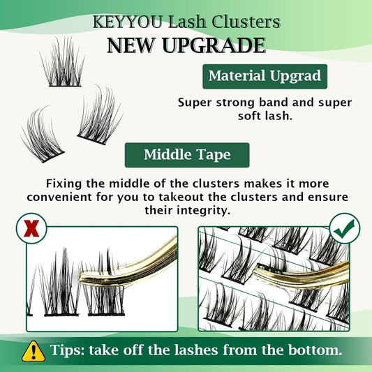 KEYYOU Volume Wispy Lash Extension 96pcs Individual Lashes D Curl 12mm Soft&Comfortable Easy DIY at Home