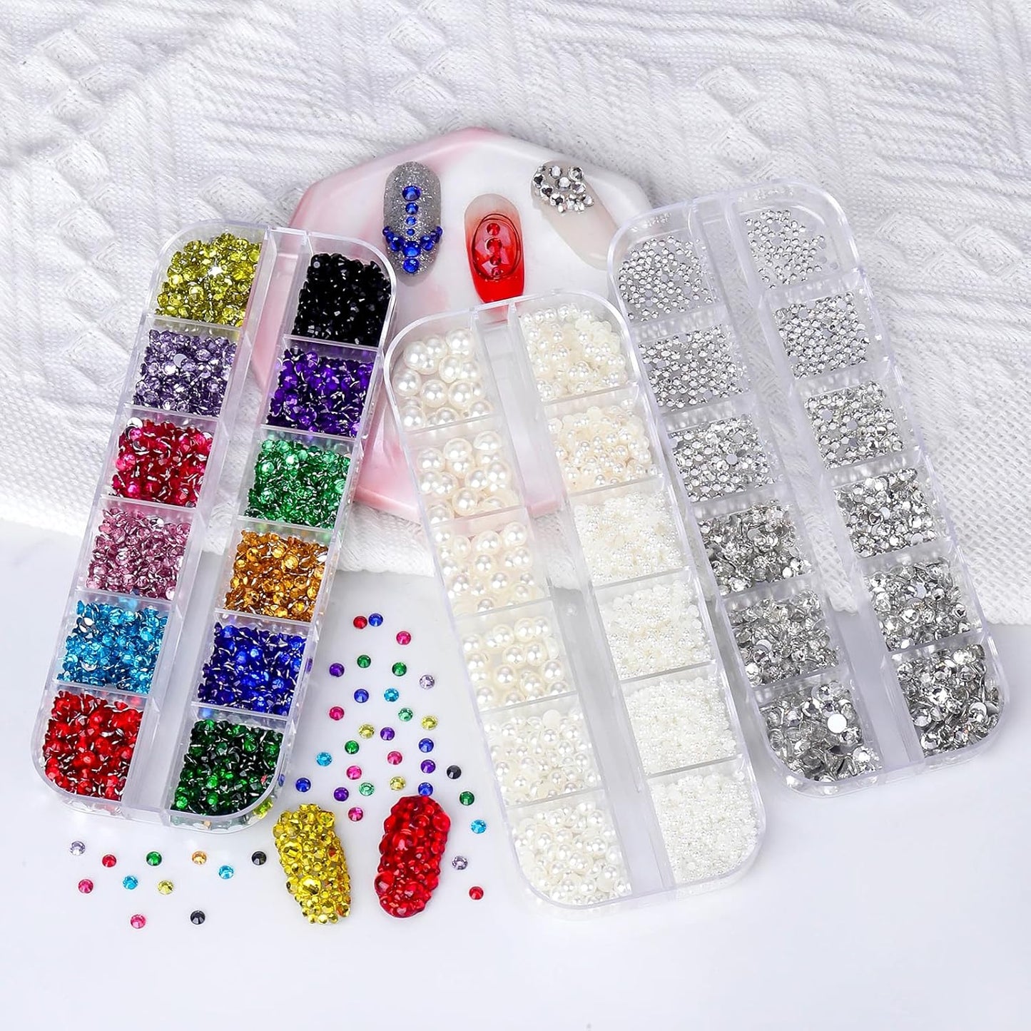 Flatback Rhinestones Half Pearls for Crafting, 1.6-4mm Colorful Rhinestones and 1.5-6mm Small Pearls for Bedazzling, Clothes and Nails Art