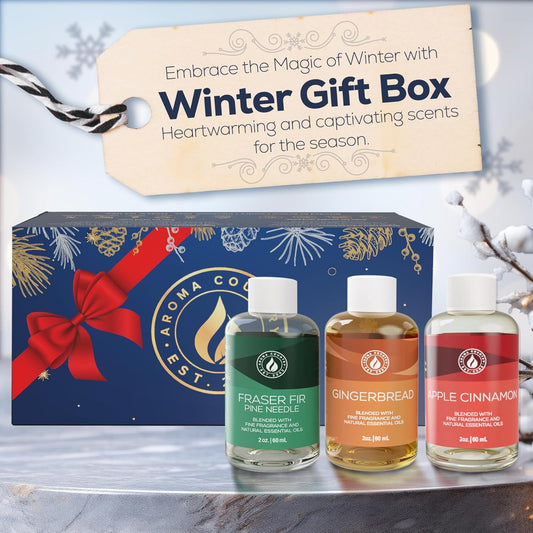 Aroma Country Winter Scent Gift Set – Essential Oils for Diffusers, Reed Diffusers & Oil Warmers | Apple Cinnamon, Fraser Fir, & Gingerbread Scents | Perfect for Home Fragrance