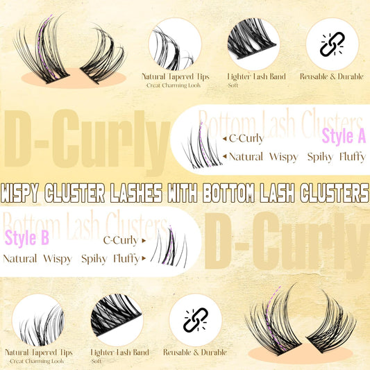 Ruairie Natural Lash Clusters Kit Wispy Lash Extension Kit 4 Styles Eyelash Extension Kit 143pcs Eyelash Clusters Kit D-Curly Individual Lashes Kit with Bottom Lash Clusters