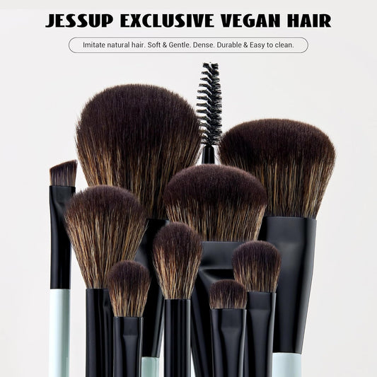 Jessup Makeup Brush Set 6pcs Double Sided Makeup Brushes Foundation Contour Blush Highlight Blending Eyebrow Brush Eyeshadow Brush, Vegan Fiber Make up Brush Bright Cyan T501