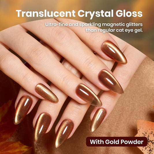 beetles Gel Polish Golden Mirage Cat Eye Gel Nail Polish Set - 6 Colors Pink Red Brown Green Blue Glitter Fall Gel Nail Kit, Magnetic Shine Soak Off UV Gel for Salon DIY Manicure Gift for Women
