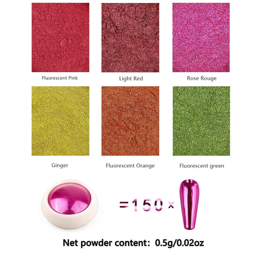 6 Box Chrome Nail Powder, Chrome Effect Nail Powder Set, Shiny Nail Glitter Powder with Magic Mirror Effect for Nail Art Design Decoration(Fluorescent Color Series)