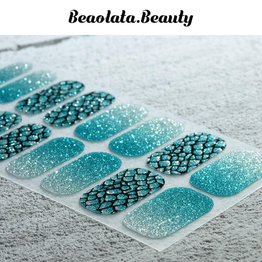 Nail Polish Strips, 32PCS Salon Quality Wraps, Long Lasting Gel Nail Stickers for Women Easy Apply& Remove (Dragon’s Green)