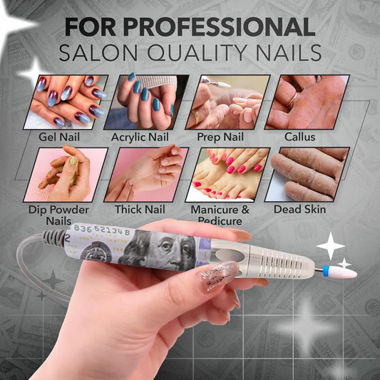 M Max - Nail Drill Professional - 2-in-1 Brushless Motor Nails Drill Machine - Electric, Cordless, Aluminium Alloy Casing, 35000 RPM, HD Display - Perfect for Salon & Home Use Special Edition - Money