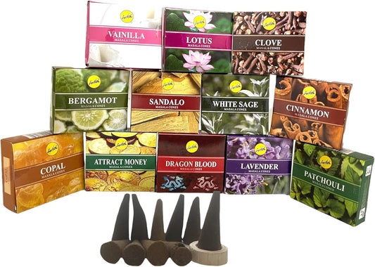 Sreevani Natural Masala Incense Cones and Holder Bundle, 120 Cones Total, Assorted #1