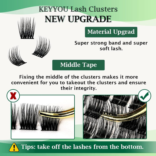 Lash Clusters 96pcs Individual Lashes Y12 D Curl 8-18MIX Cluster Lashes KEYYOU Volume Wispy Lash Extension Soft&Comfortable Easy DIY at Home(Y12 D-8-18MIX)