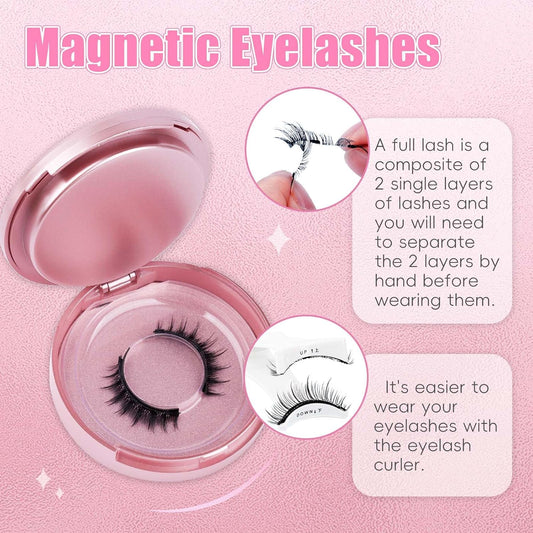 FADLASH Magnetic Eyelashes with Applicator 2 Pairs Waterproof Cat Eye Magnetic Lashes Natural Look Reusable Easy to Wear and Remove, Black (MC+WJ26)