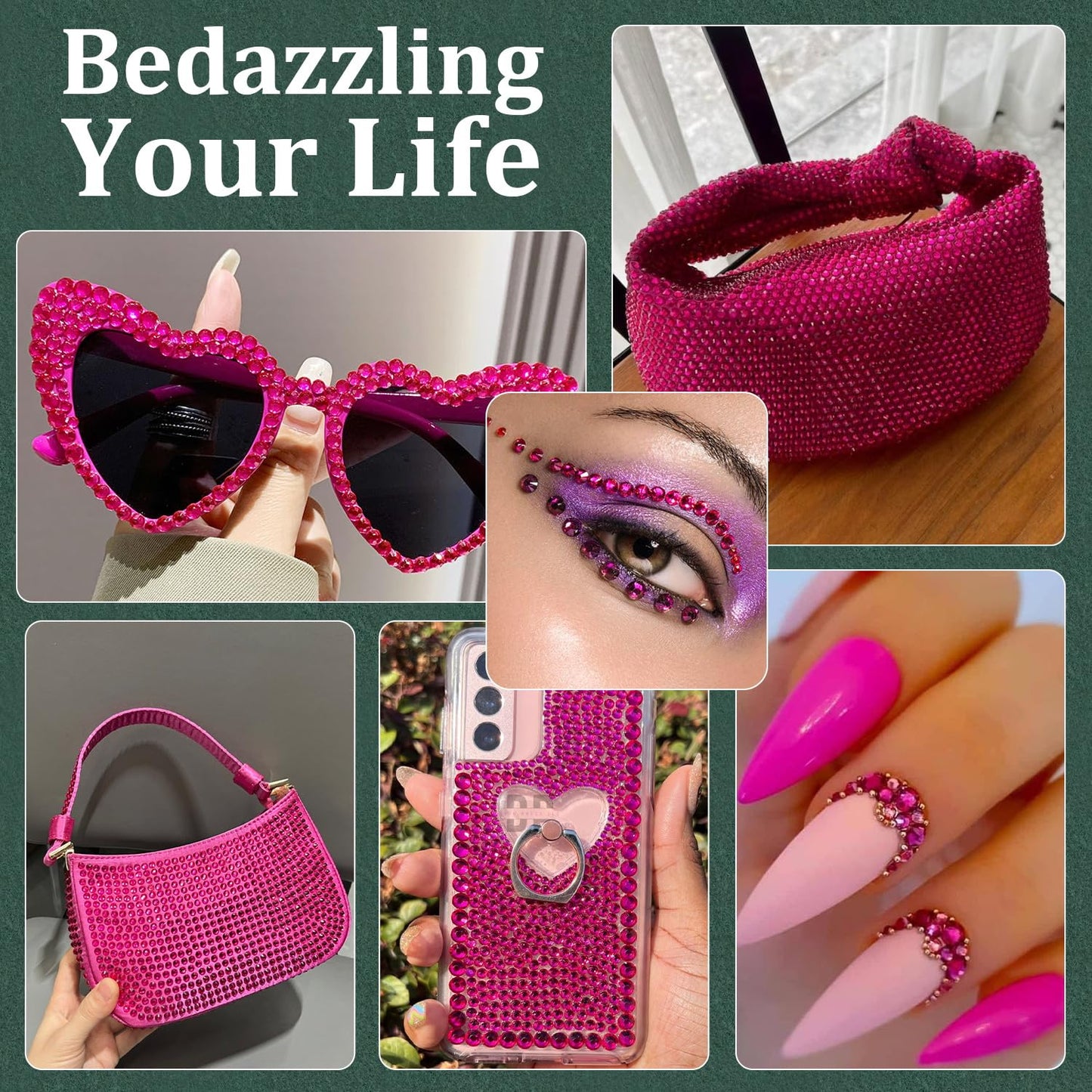 Resin Rhinestones for Crafting with B7000 Jewelry Glue, 1 Box Hot Pink Flatback Crystals with 3Pcs 10ml Glue for Bedazzling Crafts DIY Nail Art Makeup,Non Hotfix Gems for Clothing Shoes