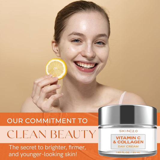 Vitamin C & Collagen Daily Face Moisturizer - Dermatologist Tested, Skin Tightening, Brightening - Anti-Aging, Clean Beauty, Cruelty-Free Korean Skincare, All Skin Types - 1.69 Fl oz (2-Pack)