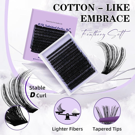 B&Qaugen Lash Extension Kit 280Pcs Volume Individual Lashes Kit Superfine Individual Eyelashes 10-18mm Soft D Curl Eyelash Clusters Kit with Bond and Seal Tweezers for Self Use (Kit-90D-10-18MIX)