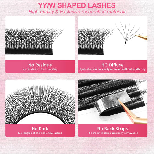 W Lash Extensions Supplies 7D Eyelash Extensions W Shape 0.07mm Thickness D Curl 10mm Premade Fans Easy Fan Lashes Volume Matte Black 12 Rows Crisscross Eye Lashes(W-7D-0.07-D,10mm)