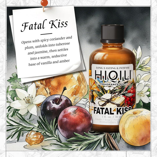 HIQILI Fatal Kiss Fragrance Oil for DIY Soap, Candle & Wardrobe Sachets Making, Add to Shampoo & Laundry Detergent - 1Fl Oz