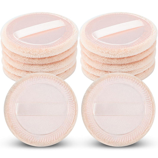 12 Pieces Powder Puffs Cotton Makeup Pads Soft Face Compact Puffs for Loose Setting Pressed Powder, 2.36 Inch (Beige)