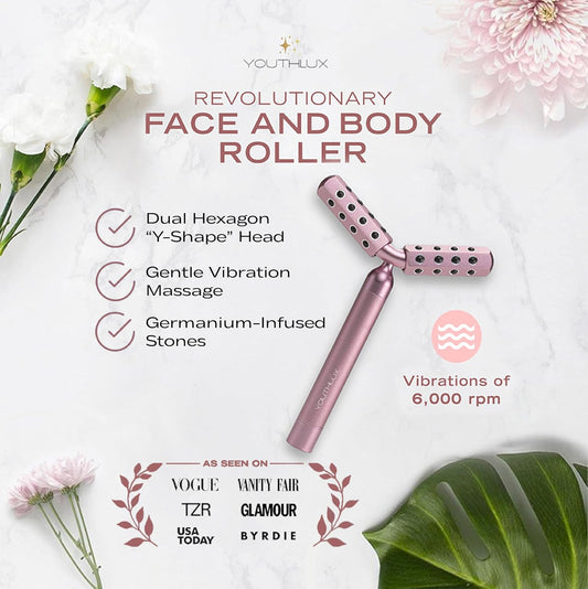 Revolution Roller - Germanium Stone Uplifting Face/Body Beauty Massage Tool/Roller/Wand for Skin Tightening/Firming, De-Puffing, Anti-Aging (Rose Gold)