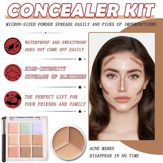 12 Colors Correcting Concealer Palette Kit with Brush,Cream Makeup Contour Palette for All Skin Type,Color Corrector Concealer Foundation Palette for Conceals Dark Circles & Blemish