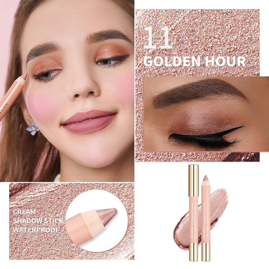 Oulac Nude Gold Eyeshadow Stick - Highly Pigmented Eye Shadow Pencil Waterproof & Long Lasting, Shimmering Glitter Finish, Blendable Eyes Makeup, Vegan Beauty 3.8g, (11) Golden Hour