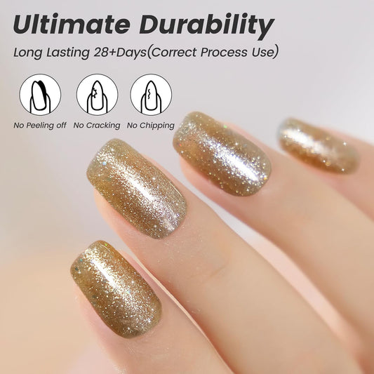 YTD Likomey Nail Gel Color Gel,15ml Sparkling Champagne Gold Glitter Soak Off UV Varnish,Salon Home DIY Nail Art Manicure and Pedicure,CS021