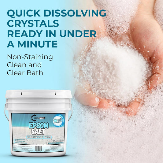 Epsom Salt Bath Soak 15 lb Bucket – Unscented, Pure Epsom Salt Bulk Crystals, Magnesium Sulfate for Full Body or Foot Soaks, Resealable Container with Scoop for Home Bath Use
