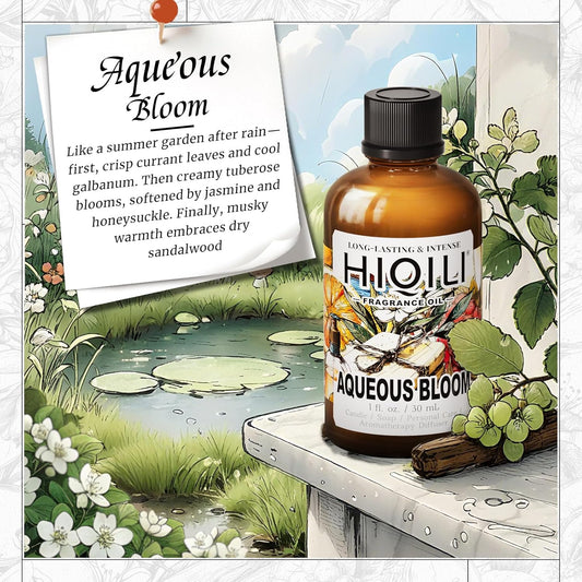 HIQILI Aqueous Bloom Fragrance Oil for Diffusers, Black Currant Leaf & Jasmine, Candles & Soap Making, Long-Lasting Scent - 1 Fl Oz