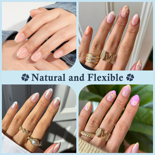 Extra Short Almond Nail Tips, 240pcs Soft Gel Pre-Shaped Acrylic Fake Nails, Half Matte Full Cover Clear Gelly Press on Flase Nail Tips for Extension Nail Manicure Home DIY 12 Sizes