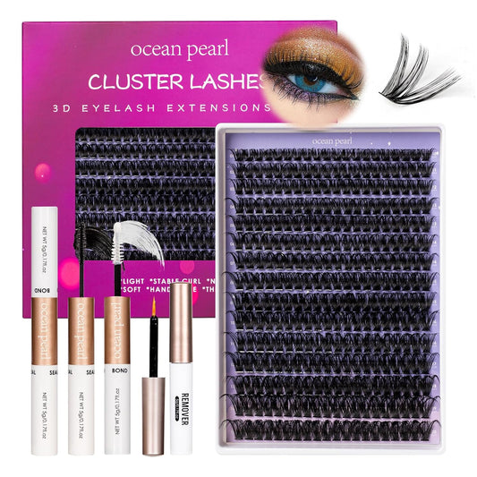 Ocean Pearl Lash Clusters 10-20mm Thick 300D Volume Eyelashes Clusters Lashes 300PCS Lash Extension Kit Eyelash Extension Kit Individual Lashes DIY Lash with Lash Bond+Seal+Remover+Tweezer-300D