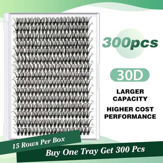Lash Clusters 300pcs Individual Lashes 30D 0.07D Curl 15mm DIY Eyelash Extension KEYYOU Large Tray Volume Soft&Natural Cluster Lashes(30D-0.07D,15)