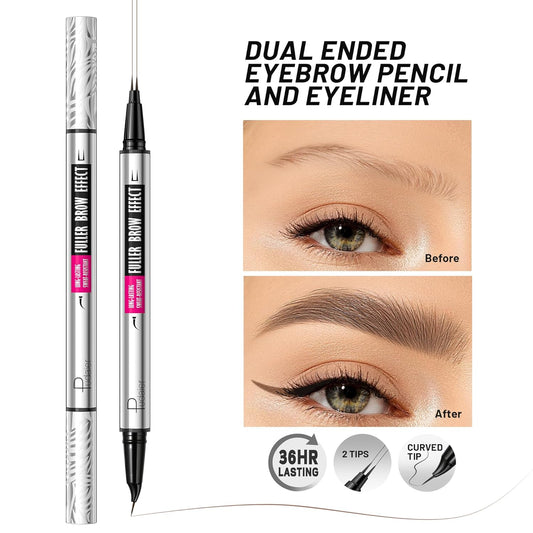 2 Pack 2 Fine Tip Eyebrow Pen, Waterproof Filling Faux Brow Makeup Pencils for Women with Precise Curved Brush-Tip to Fast Create Natural Hair-Like Brows, Last All-Day (Natural Brown)
