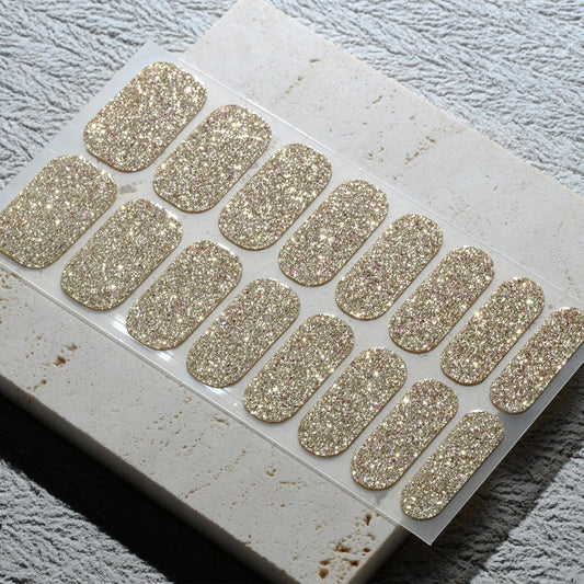 Nail Polish Strips, 32PCS Salon Quality Wraps, Long Lasting Gel Nail Stickers for Women Easy Apply& Remove (Golden Hours Glitter)