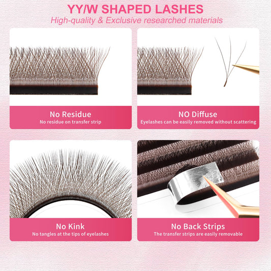 W Lash Extensions Brown 4D Eyelash Extensions W Shape 0.07mm Thickness C Curl Mix 8-15mm Premade Fans Lashes Colored Lash Extension Volume Lashes Individual Lashes(W-Brown-4D-0.07-C,8-15mm)