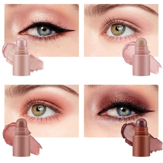 4 Color Eyeshadow Pencil,Glitter Eyeshadow Stick,Creamy Matte Eye Shadow Pen,Face & Eye Highlighter Pen,Highly Pigmented Crayon Nude Eye Shadow