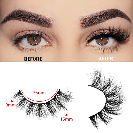 FARRED Cat Eye Lashes Short Natural Eyelashes 15mm Fluffy Wispy Strip Eyelash 14 Pairs Cute Natural Fake Lashes Packs Small Full Pestañas Set (F10 | 9-15mm)