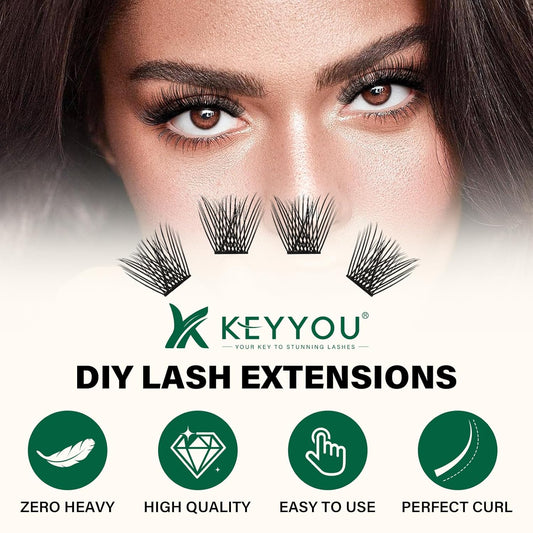 Lash Clusters 144pcs Individual Lashes D Curl 14mm Eyelash Clusters KEYYOU Air Touch Cluster Lashes Super Lightweight Soft Wispy Comfortable Easy DIY at Home(Air02-D-14mm)