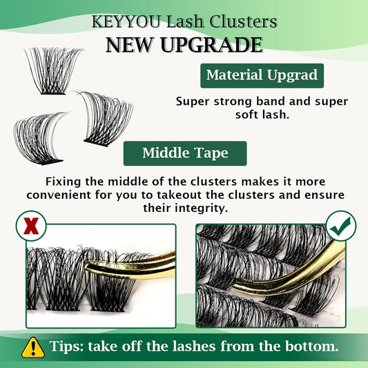 Lash Clusters 96pcs Individual Lashes D Curl 10mm Cluster Lashes KEYYOU Volume Wispy Lash Extension Soft&Comfortable Easy DIY at Home(Y11 D-10mm)