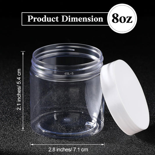 SATINIOR 100 Pcs Plastic Jars with Lids Small Containers Lids Wide Mouth Small Plastic Containers for Lotion Cream Rhinestones Body Butters Travel Storage(8 oz,White)