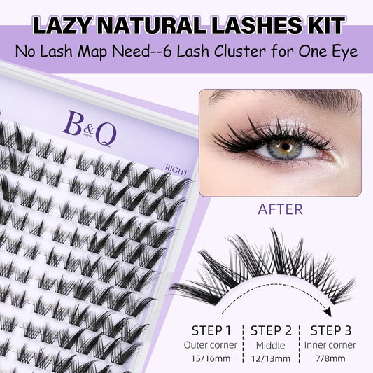 B&Qaugen Lash Clusters Kit Foxy Lash Extension Kit No Lash Map Natural Lash Clusters with Invisible Band 7-16 Eyelash Extension Kit C Curl Lash Kit with Lash Bond and Seal(foxy)
