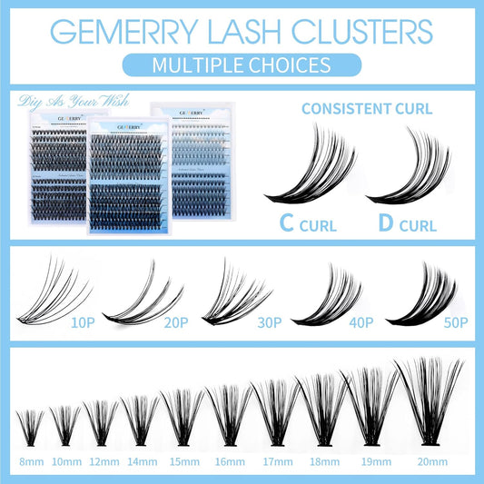Individual Lashes Large Tray 240pcs Lash Clusters 0.07mm 40P+50P C Curl Mix 8-16mm Eyelash Clusters Soft&Lightweight Cluster Lashes Mink Lash Extension Clusters Mixed Tray Individual Lashes Cluster